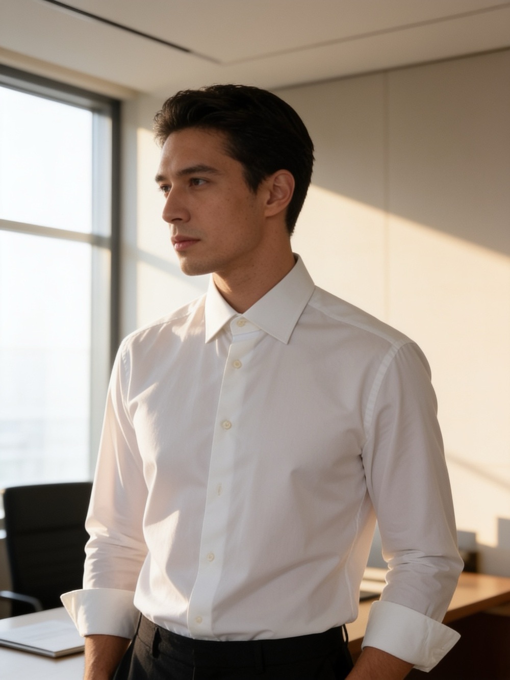 Classic White Men’s Dress Shirt - Tailored Formal Shirt with French Cuffs